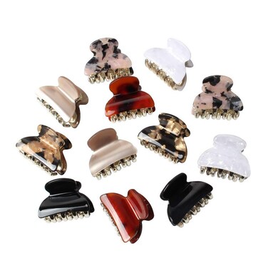 1.57 inch Floral Printed Small Acrylic Hair Claw Clips for Girls and Women,Plastic No-Slip Grip Jaw Hair Clip Hair Jaw Clamp ,Pack of 12 (Color C)