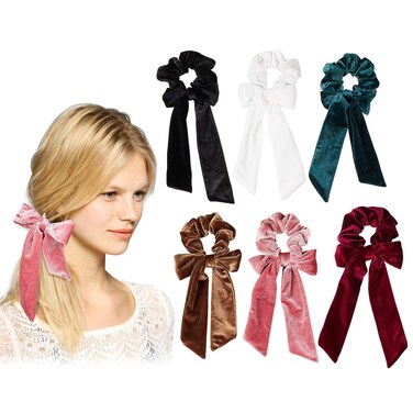 6 Pack Hair Scrunchies - Bowknot Velvet Elastics Hair Bands Scrunchy Hair Rope Ties Hair Bow Ponytail Holder Accessories for Women Girls