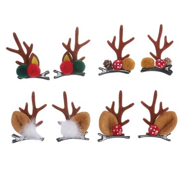 Antler Hair Clip 4 Pairs Cute Reindeer Hair Barrettes Alligator Deer Horn HairClips and Ears Hair Pins for Christmas Party (Brown)