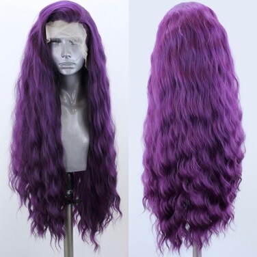 Synthetic Lace Front Wigs Purple Free Part Loose Wave Heat Resistant Natural Hairline Fiber Hair Glueless Lace Wigs for Women Cosplay Daily Party Wigs 24inch