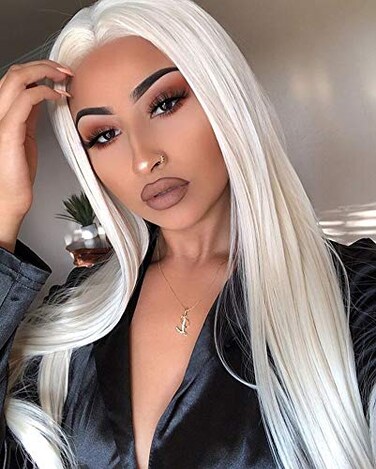 ELESTY Daily Blonde Synthetic Lace Front Wig #60 Long Straight Middle Part Heat Resistant Fiber Hair Glueless Lace Wigs For Women