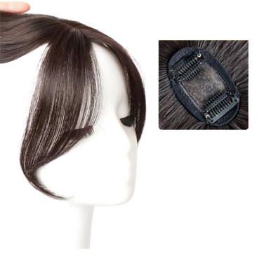 Natural Human Hair Bangs Side Fringe for Women 3D Middle Part False Bangs Clip-in Exrensions Invisible Hairpieces Human Hair Topper (Dark Brown Color)