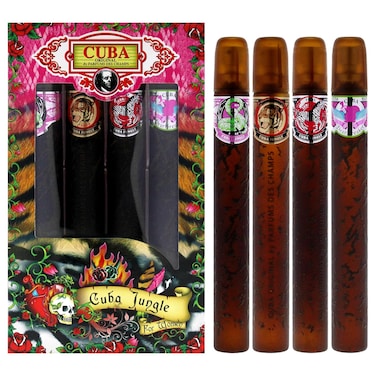 Cuba Original by Parfums Des Champs Jungle Collection 4-Piece Perfume Variety Gift Set - Includes Snake, Tiger, Zebra Heartbreaker - 1.17 Oz Perfume (EDP) Each
