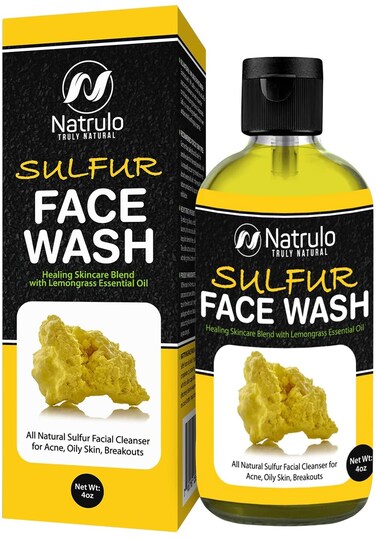 Sulfur Face Wash for Acne &ndash; All Natural Sulfur Facial Cleanser for Oily Skin, Breakouts &ndash; Healing Skincare Blend with Lemongrass Essential Oil &ndash; 4oz Mattifying Cleansing Soap Liquid, Made in USA