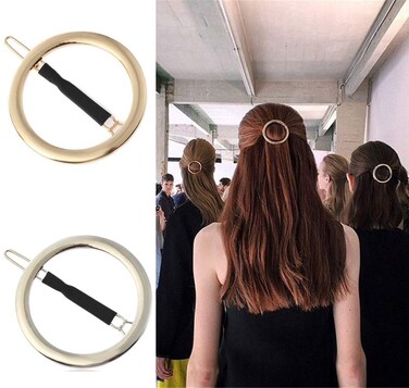 2 Pcs Minimalist Hair Clip for Women and Girls, Newly designed Hollow Hoop Round Circle Geometric Metal Hair Clip Bobby Pin Ponytail Holder Hair Accessories(Gold &amp; Silver)
