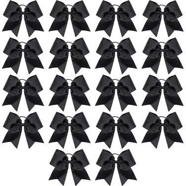 Cheer Bows, Caenagrion 18 PCS 8" Large Black Cheer Hair Bows Ponytail Holder Elastic Band Handmade for Cheerleaders Teen Girls College Sports (Black)