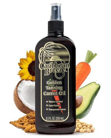 Caribbean Breeze Ultimate Carrot Tanning Oil Outdoor, Tanning Oil Spray with Coconut Oil, Aloe Extracts, Rich in Anti-Oxidants, Moisturizes the Skin and Anti-Aging Properties, 8.5 oz (250 ml)