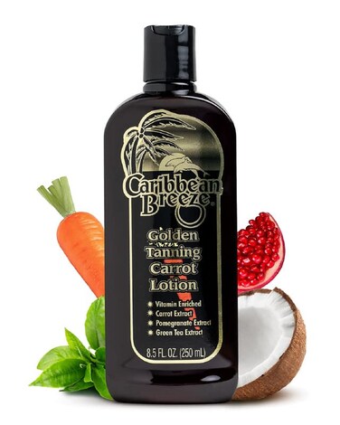 Caribbean Breeze Golden Carrot Sun Tanning Accelerator Lotion, Natural Tanning Lotion with Pomegranate Aloe Extracts, Rich in Oxidants, Moisturizes the Skin, and Anti-Aging Properties, 8.5 oz (250 ml)