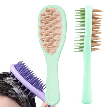 Curl Defining Brush, Double Side Hair Brushes, Scalp Scrubber, Soft Silicone &amp; Two-tiered Teeth, Scalp Massager, Hairbrush for Wet &amp; Dry Hair (Green)