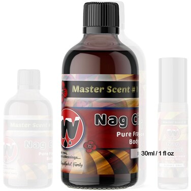 WagsMarket - Nag Champa Perfume Oil &amp; Patchouli Essential Oil, Nag Chouli Essential Perfume Oil, Choose from Roll On to 0.33oz - 4oz Glass Bottle (1oz Glass Bottle)