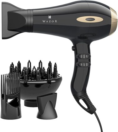 1875W Hair Dryer Tourmaline Lightweight Low Noise Blow Dryer 2 Speed and 3 Heat Settings Fast Drying AC Motor Hairdryer with Diffuser &amp; Comb &amp; Concentrator