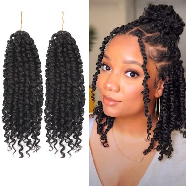 2 Pack Passion Twist Crochet Hair 10 Inch Natural Black Pre-twisted Short Passion Twist Hair, Pre Looped Passion Twist Crochet Braids Bohemian Crochet Hair