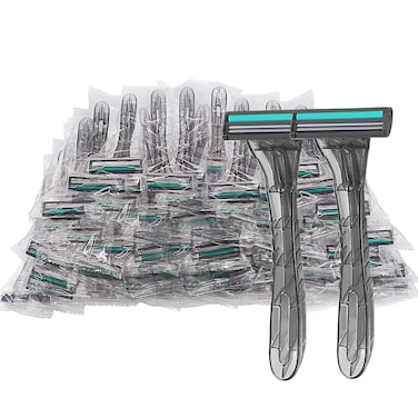 100 Pack Disposable Razors Individually Wrapped, Razors Bulk, Twin Stainless Steel Blade Razors for Hotel, Travel, Airbnb, Homeless (Grey)