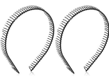 Hairstyle 2 Pcs Metal Black Slim Spring Headband Hair Style Headwear Hoop w Teeth : H21 (2 Black Metal-S)