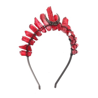 Bubbmi Red Raw Crystal Crown Headband, Natural Quartz Rhinestone Tiara Headpiece for Women Girls Christmas Party Photography Prop