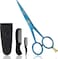 Professional Mustache Scissors, 5 Inches Black Mustache Beard Scissors, German Stainless Steel Beard Scissors for Men with Case, 2 Combs (Blue Shine)