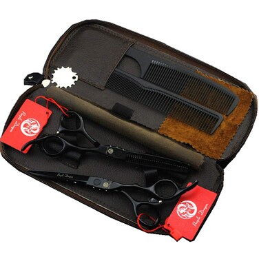 Purple Dragon Professional Japan 440C Hair Salon Cutting Shear and Barber Thinning Scissor Hairdressing Shear Set with Bag