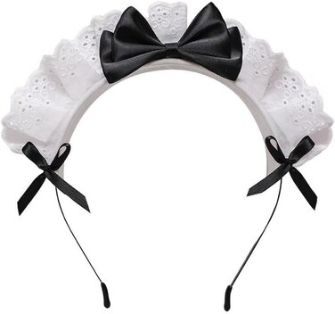 Black Women Girls Lolita Headband Lace Bow Hair Band Maid Anime Cosplay Headwear Ribbon Bowknot Cute Hair Band Party Hair Accessories Women's Fashion Headbands