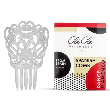 Ole Ole Flamenco Hair Comb for Dancers with Ornamental Design Spanish Hair Pins for Dancers (White Model II)