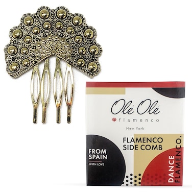 Ole Ole Flamenco Comb, Mini Spanish Hair Side Comb, Peineta Espa&ntilde;ola, Ornamental Hair Pin, Metal Hand Fan shape, Slide Comb, Hair Accessory Gold Women