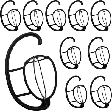 KEILEOHO 10 Pack 15 Inch Wig Hanger, Portable Hanging Wig Holder Stand, Collapsible Wig Display Hanger, Wig Rack for Multiple Wigs and Hats, Black