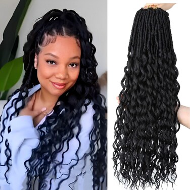 24 Inch Faux Locs Crochet Hair 6 Packs Soft Goddess Locs Crochet Braids Deep Wave Pre Looped Crochet Hair Extensions for Black Women 1B
