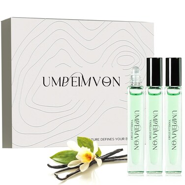 Vanilla Perfume Oil Roll On Perfume Gift Set, Body Oil Vanilla Infused Concentrated Vanilla Essential Oil, Long Lasting Vanilla Skin Perfume with Jojoba Oil, Travel Size 0.33 fl.oz