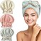Jseng Microfiber Hair Towel Caps for Wet Hair with Cute Bowtie, 3Packs Fast Drying Hair Towel Caps for Long Curly Hair Women