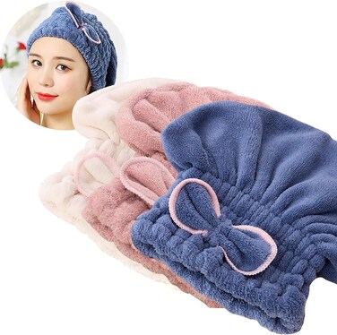 Jseng 3PC Microfiber Hair Towel Caps, Extrame Soft &amp; Ultra Absorbent, Fast Drying Hair Drying Caps Towel Turban Wrap for Wet Hair Women