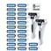 24 Stainless Steel 6 Blade Shaving Razor for Men Beard Mustache- Replaceable Cartridges Blades+ 2 Non-slip Handles- Disposable Reusable Manual Safety Razor Blade