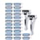 24 Stainless Steel 6 Blade Shaving Razor for Men Beard Mustache- Replaceable Cartridges Blades+ 2 Non-slip Handles- Disposable Reusable Manual Safety Razor Blade