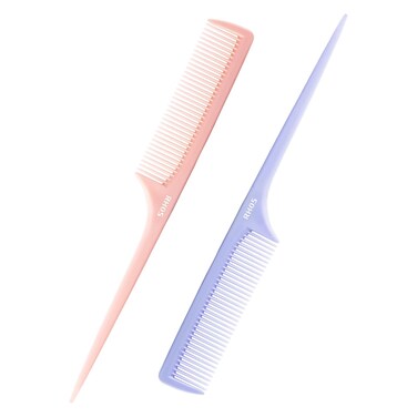 RHOS Rat Tail Comb for Parting, Fine Tooth Teasing Comb with Pick, 2 Pack Hair Styling Combs Set for Women and Men, Pink &amp; Purple, Plastic, Unisex