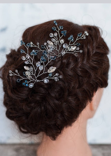 Hair Pins Bridal Women Light Blue Crystal Vintage Wedding Party Headpiece Hair Clip Crystal Hair Accessories(pack of 2)