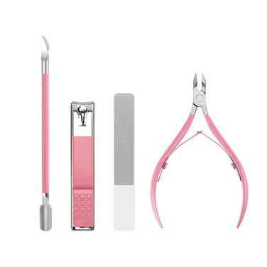 Manicure Kit for Women Travel Nail Care Kit with Cuticle Trimmer Nail Clippers Cuticle Pusher Glass Nail File Portable Nail Kit Women Pink Pedicure Manicure Tools Cuticle Set with Plastic Case