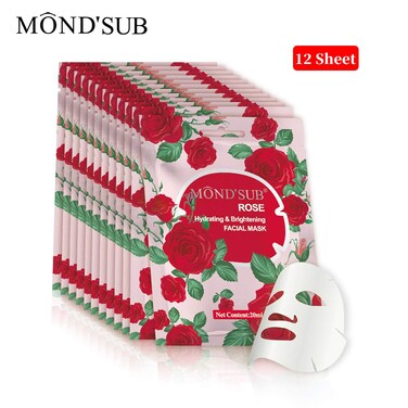 [MOND'SUB]Sheet Face Mask For All Skin Types-Fruits Facial Mask Sheet-Deep Moisturizing&amp;Nourishing&amp;Hydrating-Natural&amp;Organic Collagen Essence Skin Care (Rose Hydrating &amp; Brightening)