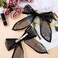 Rhinestone Mesh Tulle Hair Accessories - Large Black Hair Clips, Cute Ribbon Bows with Long Tail for Women, Bridal and Birthdays