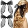 Rhinestone Mesh Tulle Hair Accessories - Large Black Hair Clips, Cute Ribbon Bows with Long Tail for Women, Bridal and Birthdays