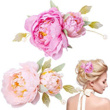 2pcs Silk Flower Hair Clips for Women, 2 in 1 Flower Brooch, Pearl Floral Hair Pins Barrettes for Women Girls Brides Party Wedding Decor Hair Buns Updo Holder Accessories- Pink &amp; Light Pink