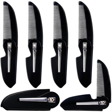 6pcs Folding Mustache Combs Pocket Beard Comb Fine Teeth Plastic Portable Comb for Men Black Hair Care Styling Grooming