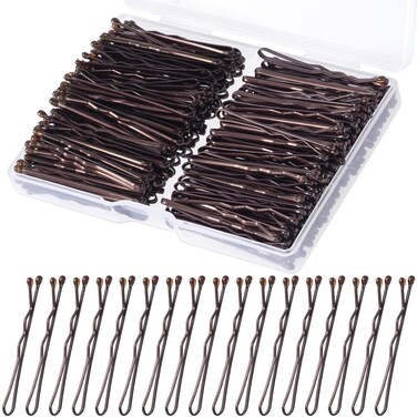 200Pcs 1.46 Inch Mini Brown Hair Bobby Pins, Compact Wavy Hair Pins for All Hair Styles, Women, Girls
