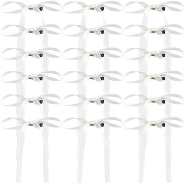 18Pcs 4.3inch Bow Hair Clips White Bow Smap Barrettes Long Ribbons Halloween Rave Christmas Wedding Prom Birthday Hair Accessories for Teen Rapunzel Women Thin Hair