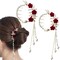 2Pcs Red Rose Hair Claw Clips Vintage Pearl Barrettes High Ponytail Pill Head Holder Valentines Wedding Decorative Hair Accessories for Women Girls Thick Hair