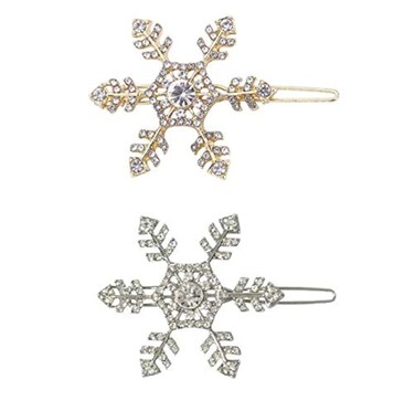 2 Pieces Rhinestone Snowflake Hair Clip Crystals Hairpins Alloy Bobby Pins for Women Girls Hair Accessories (Gold &amp; Silver)
