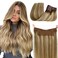 Hair Extensions Halos Hair Light Brown Ombre Balayage Highlights Human Hair Extensions Brown with Blonde Highlighted Invisible Fish Line Halos Hair Extensions Real Human Hair 16 Inch 80g