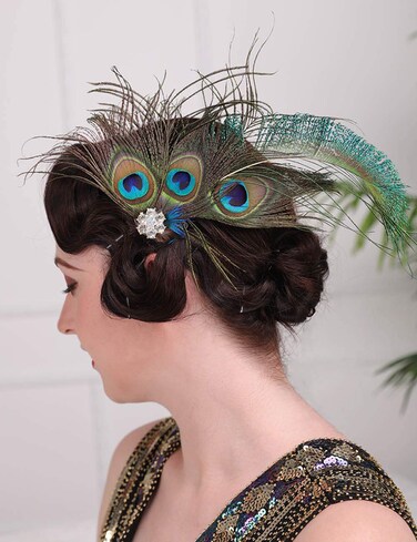 Aimimier 1920s Flapper Peacock Feather Hair Clip Headpiece Prom Party Festival Roaring 20s Accessories for Women and Girls