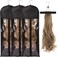 3PCS Extra Long Hair Extension Storage Bag Hairpieces Storage Holder with Wooden Hanger Dust-proof Portable Suit with Transparent Zip Up Closure- Light weight, Waterproof and Portable (Black)