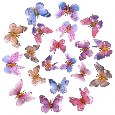 Glitter Butterfly Hair Clips, 20 PCS Double Layer Thin Gauze Hair Clips Butterfly Cute Wedding Headwear Gifts Back to School Hair Accessories