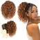 Messy Bun Hair Piece Elastic Drawstring 8inch Mix Brown with Black Loose Curls Bun Hair Extensions Synthetic Short Curly Yaki Hair Drawstring Ponytail for Women Daily Party Use(T30)