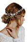 Kercisbeauty Handmade Boho Bridal Bridesmaids Flower Girls White Flower and Pearl Headband Vine Spring Headpiece Hair Vine Bridal Accessories Vintage Rustic Wedding (Gold)