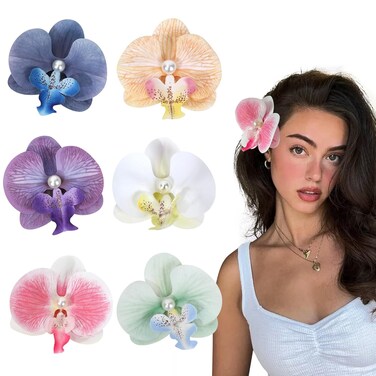 6Pcs Flower Hair Clips Artificial Bohemian Hairpin Elegant Artificial Silk Flower Hair Clips for Seaside Holiday